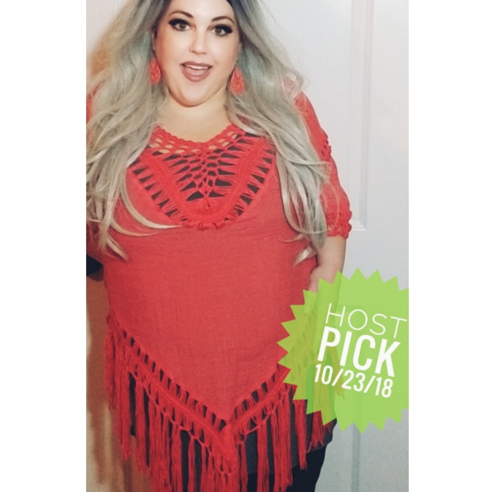 Coral fringe beachy top or cover up